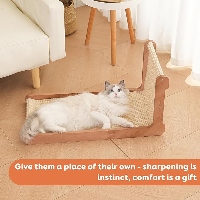 Sisal Cat Scratcher for Indoor Cats, Beechwood Base, Natural Sisal Woven Scratch Pad, Durable Scratching Post, Furniture Protector (L1) - Image 7