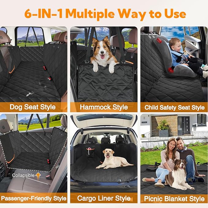 Kytely Dog Car Seat Cover for Back Seat, Waterproof Hammock for Car&SUV | Side Flaps with Zippers, Mesh Window, 600D Oxford, Anti-Scratch Nonslip Backseat Protector, Dog Seat Belt Included - Image 4