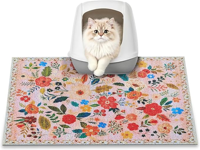 Cat Litter Mat, 24" x 16" Litter Box mat, Upgrade Non-Slip Kitty Litter mat, Traps 100% Litter, Soft on Kitty Paws, Easy Clean for Scatter Control, Bohe cat Food mat, Urine Waterproof by YOSEPATI