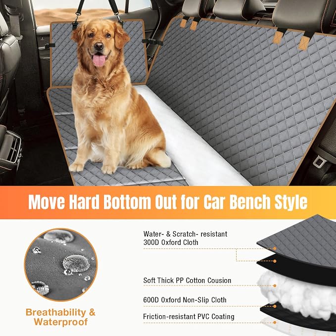 Dog Car Seat Cover for Back Seat, Hard Bottom Holds 420lbs Dog Hammock for Cars SUVs Trucks, Easy to Clean, Waterproof Scratch-Proof Nonslip Backseat Extender for Dogs 4 Panels - Image 8