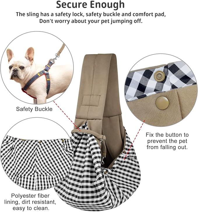 CUBY Dog and Cat Sling Carrier - Hands Free Reversible Pet Papoose Bag - Soft Pouch and Tote Design - Suitable for Puppy, Small Dogs Cats Outdoor Travel(Khaki, Unadjustable Strap) - Image 4