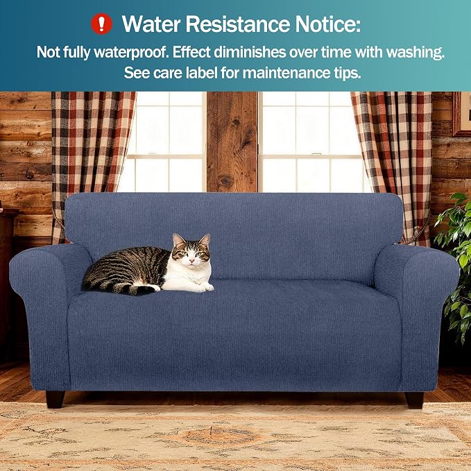 Waterproof Stretch Spandex Loveseat Couch Cover - Non-Slip Soft Sofa Slipcover with Elastic Bottom, Washable Leakproof Furniture Protector for Kids, Pets, Dogs & Cats (Loveseat, Blue Gray) - Image 2