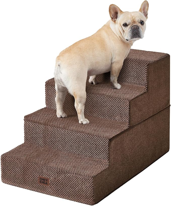 EHEYCIGA Dog Stairs for Bed 20" H, 4-Step Extra Wide Dog Steps, Brown | Pet Steps for Small Dogs and Cats for High Bed, Non-Slip Balanced Pet Ramp Indoor by EHEYCIGA