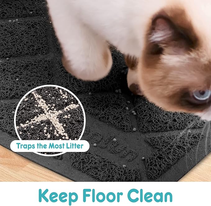 Conlun PVC Cat Litter Mat 24" x 15" Inch Black, Non-Slip, Less Waste Cat Litter Box Mat, Soft on Kitty’s Paws, Urine Waterproof - Image 3