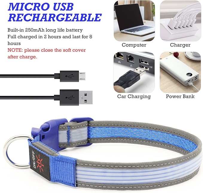 LED Dog Collar, Dog Light Up Collar,for Night Walking (Small, Blue-2) | Full Adjustable,Waterproof,Nylon,Soft,Super Bright Light Collars for Small Medium and Large Dogs,USB C to Charge - Image 5