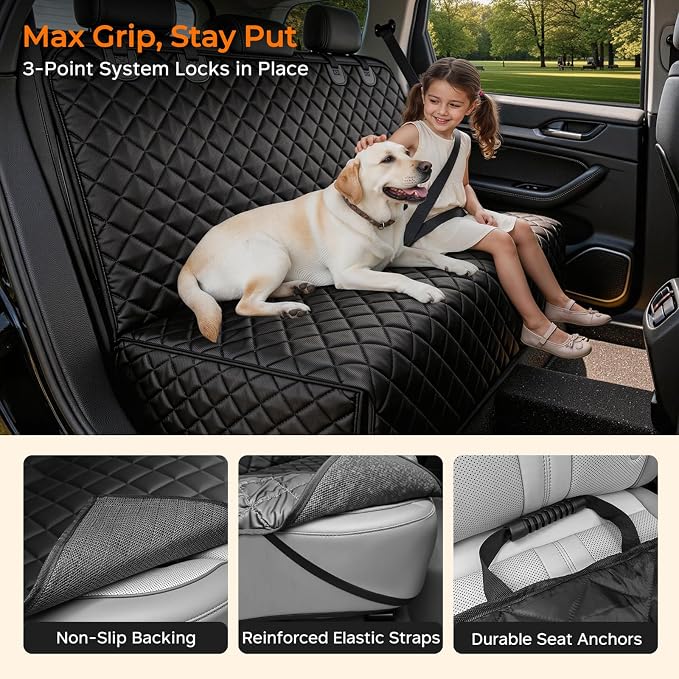 URPOWER Dog Car Seat Cover for Back Seat, Waterproof Car Seat Protector | Non-Slip, Scratch-Resistant, Machine Washable 600D Oxford Fabric Rear Bench Seat Cover for Full-Size SUVs & Pickup Trucks - Image 4