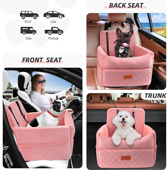 HEGGCOOE Dog Car Seat for Small Medium Dogs, Memory Foam Puppy Dog Booster Seat with Thick Cushion for Dogs Under 35lbs, Detachable Washable Pet Car Seat Travel Bed with Storage Pockets,2 Safety Belts - Image 5