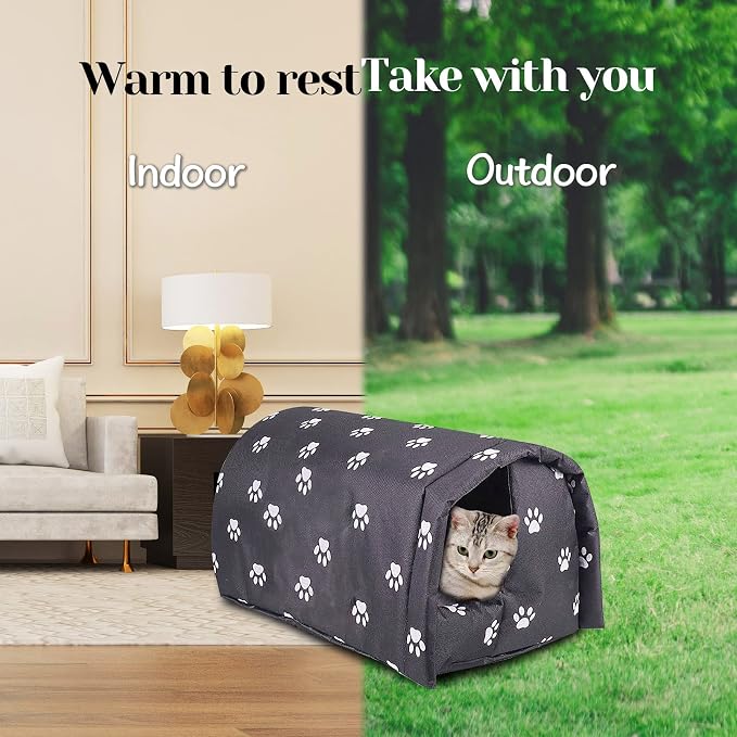 Fhiny Stray Cats Shelter, Waterproof Outdoor Cat House Foldable Warm Pet Cave for Winter Wild Animal Tent Bed Anti-Slip Kitten Cave for Feral Cat Dog Puppy Weatherproof Black - Image 5