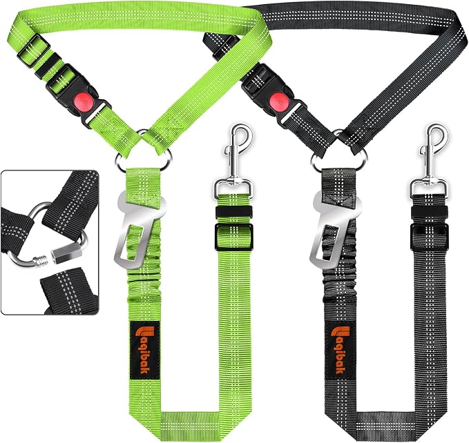 Laqibak Removable Dog Seat Belt Harness for Car, 3 in 1 Pet Seatbelt Leash | Retractable Headrest-Mounted,Restraint & Adjustable Reflective Bungee Dog Seatbelt Tether,Green and Black by laqibakProductcollection