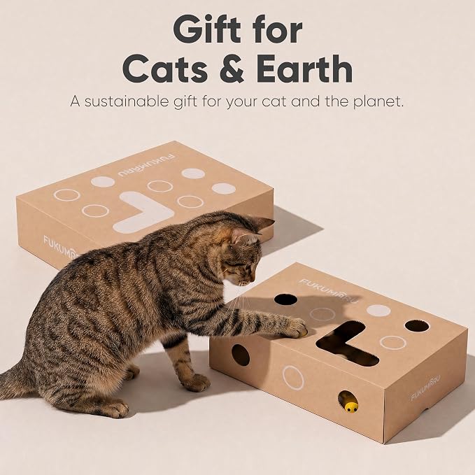 FUKUMARU Cat Scratcher 2 Packs, 25 Inch Cat Scratching Boards, L Shaped Pad | Cardboard Cat Scratcher for Indoor Cats, Vertical Scartch Pads with Ball Toy, Kitten Scratching Post Wall, Walnut Color - Image 6