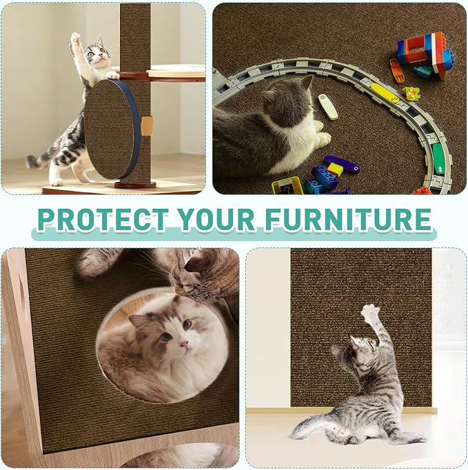 Cat Scratch Furniture Protector for Couch, Wall & Door Guard, Trimmable Self-Adhesive Scratch Pad, DIY Climbing Mat, Deterrent, Scratching Post Replacement (118''x15.8'', Brown) - Image 6