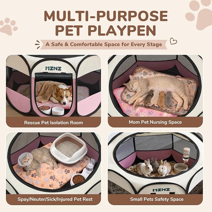 Dog Cat Small Animal Puppy Playpen Crate with 2 Blankets, Medium, Pink | Portable Pet Pigs Bunny Cage Enclosure, Pop Up Dogs Cats Tent Kennel with Carrying Case, No Assembly, Camping Use - Image 3