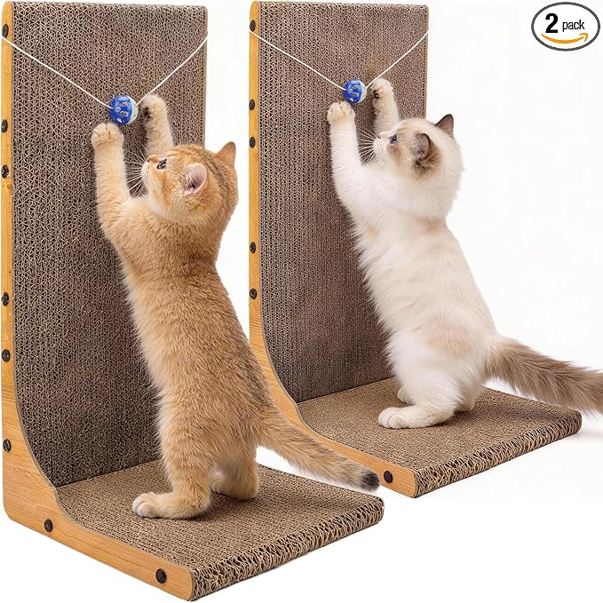 2 Pack Cat Scratcher, 23.6 Inch L Shape Vertical Cat Scratching Board with Ball Toy for Indoor Cats, Large Cat Scratching Post for Wall and Couch by YesBes