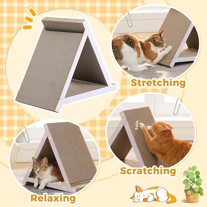 PEQULTI 18.5" Triangular Cardboard Cat Scratcher Pad Indoor Multi Cats | 18.5in triangular corrugated cardboard scratcher, stable base protects furniture for multiple indoor cats - Image 4