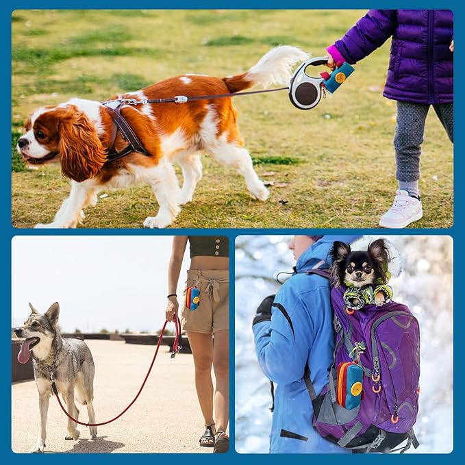 Dog Poop Bag Holder Zippered Pouch, Portable Dog Poop Bag Dispenser with 1 Metal Clip, Fashion Color Matching Canvas Waste Bag Holder for Leashes - 2pack - Image 2