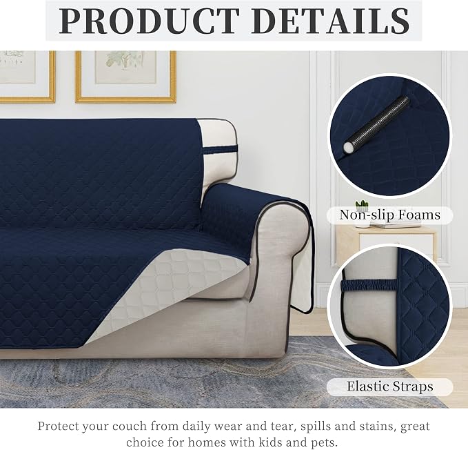 ISSUNTEX Double Protection 100% Waterproof Sofa Covers for Living Room, Reversible Couch Covers for 3 Cushion Couch Sofa, Furniture Protector Sofa Cover for Pets (X Large, Navy/Ivory) - Image 5