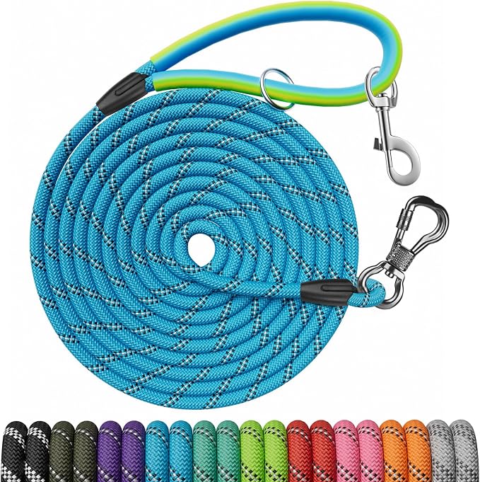 Long Dog Leash for Dog Training 10FT/15FT/20FT/30FT/40FT/50FT/100FT Reflective Leash with 2 Hooks, Heavy Duty Dog Lead for Large Medium Small Dogs Outside Walking Camping Yard, Blue 15FT by NTR
