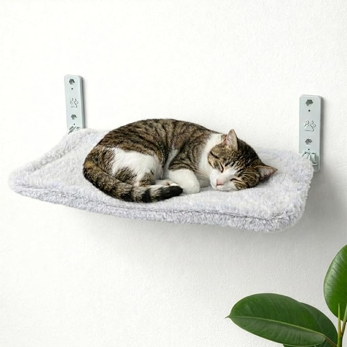 OtterPets Cat Wall Bed, Foldable Cat Wall Hammock with Plush Washable Cover | 35 lb metal support; plush washable cover; hardware for drywall, studs and concrete, cat wall shelf, wall mounted cat bed by OtterPets