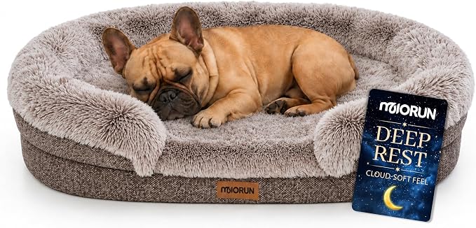 Miorun Fluffy Orthopedic Dog Beds Large Sized Dog, 36" Bolster Sofa Bed | Soft plush faux fur,lowered entry,washable cover,waterproof liner,claming dog couch for x-large dogs,supportive bolster by Miorun