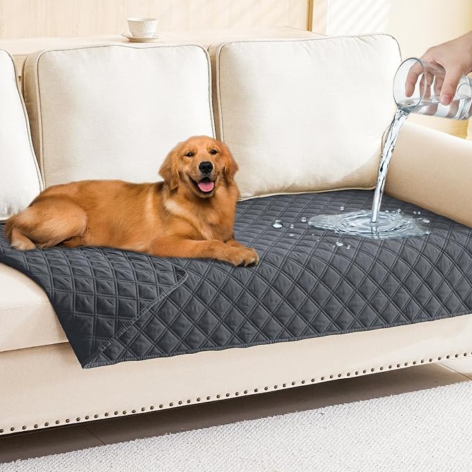 Smiry Waterproof Reversible Pet Couch Covers for Dogs | Pet Friendly, Soft Fabric, Washable Sofa Furniture Protector for Dogs Cat Kids, Checkered (30"x70", Dark Grey/Dark Grey) by Smiry