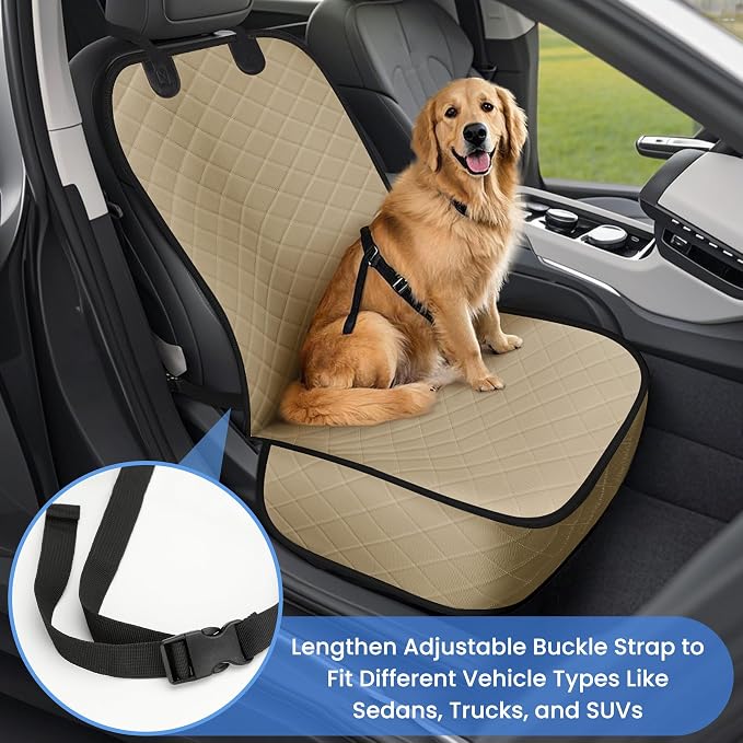 ELONGRIVER Dog Car Seat Covers, Waterproof Front Seat Cover | Scratch-Proof, Nonslip Pet Passenger Seat Cover Protector, Universal Fit for Cars Trucks SUVs, Large Size 1 Pack, Khaki - Image 2