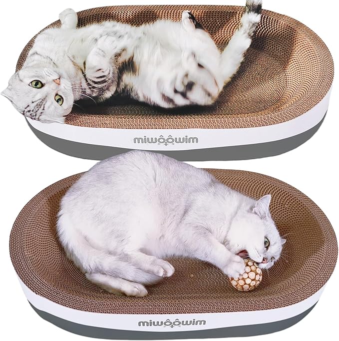miwoowim 23.6" Extra Large Cat Scratcher Bed & Box Set, Oval Lounge Bowl | Includes 2 Oval Shape Beds & 1 Box with corrugated cardboard Scratch pad. Perfect for big cats and multi-cat households. - Image 5