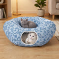 Cat Tunnel Bed, Cute Cat Tunnel Toy with Washable Cushion, Fits Indoor Cats up to 25 lbs, Cute Peekaboo Cave Pet Bed for Kittens, Rabbits, Blue Heart by PurrZone