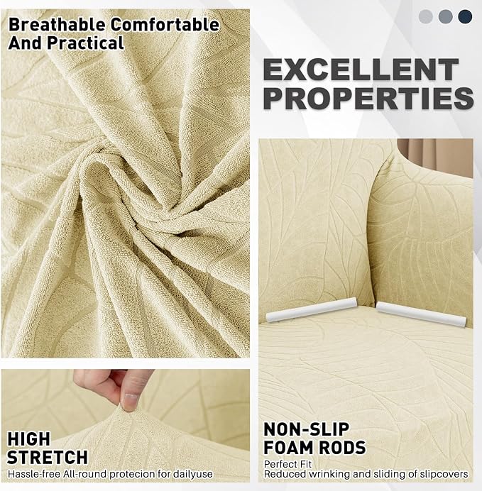 YEMYHOM Couch Cover Latest Jacquard Design High Stretch Extra Large Sofa Covers Pet Dog Cat Proof Oversized Slipcover Non Slip Magic Elastic Furniture Protector (X-Large, Begonia Leaf Beige) - Image 3