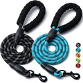 2 Pack Dog Leash, Heavy Duty Nylon Rope Pet Leashes(6FT-3/8,Black/Blue) | Comfortable Padded Handle, Anti-tangle Swivel Clip, Reflective for Night Walks and Training, Climbing Rope for Strong Pullers by BOOMIBOO