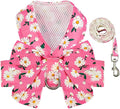 BAEJMJK Dog Harness and Leash Set with Bow Knot No Pull Pet Daisy Floral Harness with D-Ring Soft Mesh Dog Harness Vest Set Escape Proof Princess Puppy Harness for Small Girl Dogs Cats（Pink L） by BAEJMJK