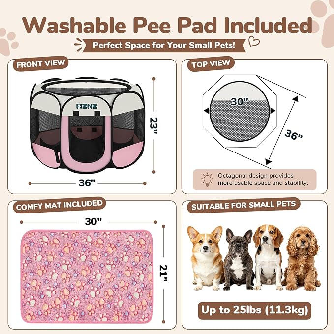 Dog Cat Small Animal Puppy Playpen Crate with 2 Blankets, Medium, Pink | Portable Pet Pigs Bunny Cage Enclosure, Pop Up Dogs Cats Tent Kennel with Carrying Case, No Assembly, Camping Use - Image 2