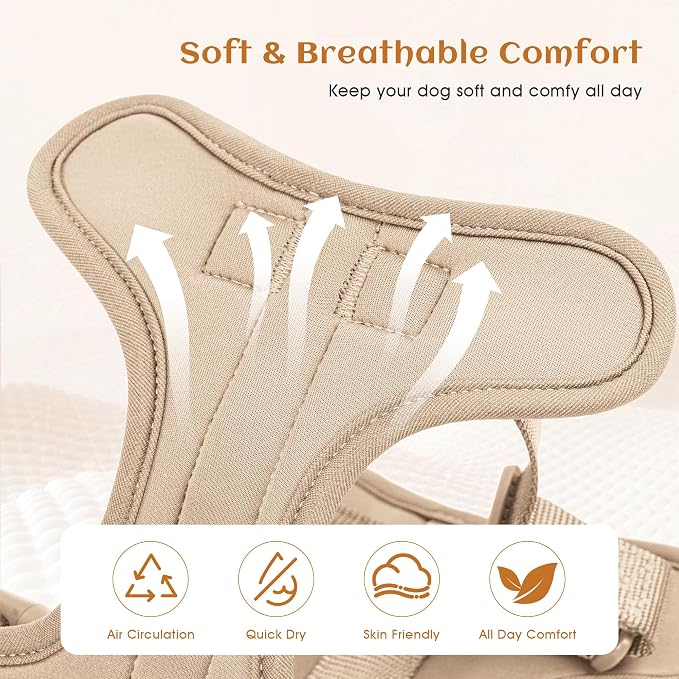 Wisedog No Pull Dog Harness, Sand Color, Small | Lightweight, Adjustable Breathable Pet Vest, Soft & Comfortable Cushion, Small Medium Large Dogs - Image 2