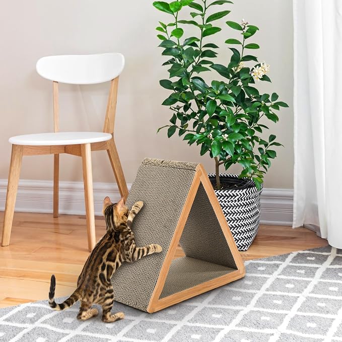 Nicunom 3-Sided Vertical Cat Scratching Post, Cat Scratcher Foldable, Triangle Cat Scratching Board, Multiple Angle Scratch Pad, 6 Usable Sides Recyclable Cat Scratcher Cardboard for Indoor Cats - Image 5