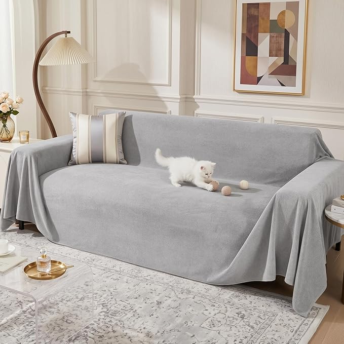 MEETSKY Couch Cover for 2 Cushion Sofa, Washable Cat Scratch Proof Sofa Covers Love Seat L Shape Soft Sectional Sofa Slipcover Furniture Protector for Dogs Pets Kids, 71" x 118", Light Grey by MEETSKY