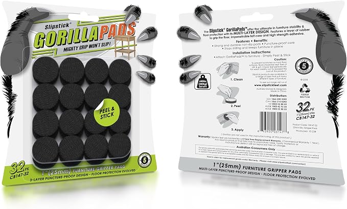 GorillaPads 1 Inch Non-Slip Furniture Pads/Gripper Feet Skids (Set of 32) Self Adhesive Rubber Floor Protectors, Round, Black, CB147-32 - Image 2