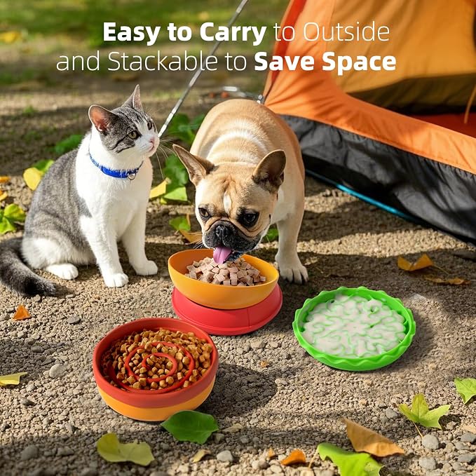 5-in-1 Dog Bowls Set, 6.1 inch Cute Colorful Hamburger-Shaped Dog Food Bowl Stackable for Easy Storage and Travel, Cat Bowls for Food and Water, Pet Bowls Suitable for Small and Medium Dogs (Orange - Image 3