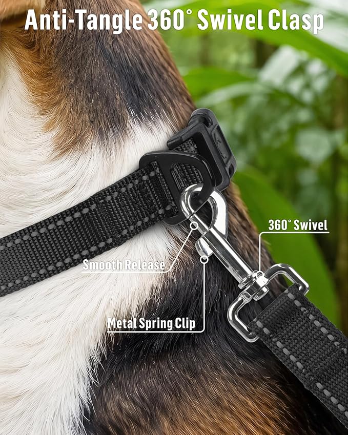 FunTags Reflective Nylon Dog Leash for Small & Medium Dogs, 4FT Training | Comfortable Padded Grip, Stay Safe at Night, 360° Anti-Tangle Swivel, for Dog Parks & Trails, Black - Image 4