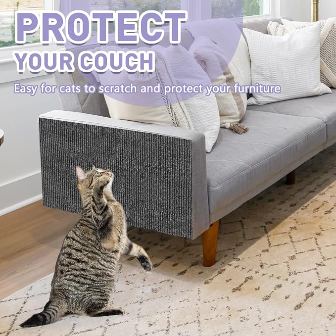 Cat Scratch Furniture Protector for Couch, Wall & Door Guard, Trimmable Self-Adhesive Scratch Pad, DIY Climbing Mat, Deterrent, Scratching Post Replacement (118''x15.8'', Gray) - Image 3