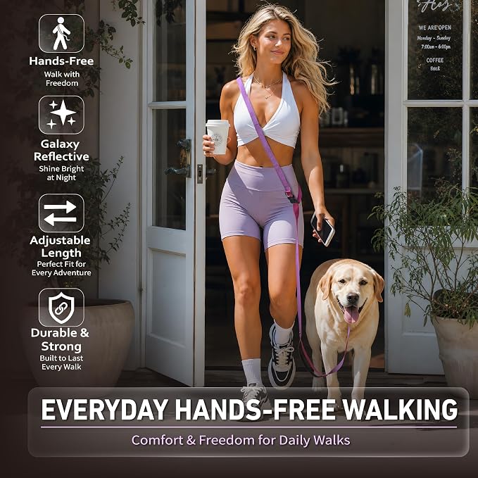 Hands Free Dog Leash,Galaxy Reflective, Crossbody Dog Leash,Purple | Galaxy Reflective • Crossbody Carry • Soft Velvet Handles • Everyday Comfort - Image 2