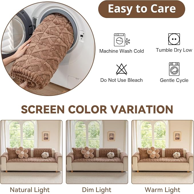OstepDecor Couch Cover for Dogs, Washable Non Slip Sofa Cover for Pets | Soft Couch Covers for Sofa, Loveseat and Sectional, Furniture Protector Against Pet Hair & Dirt (35.4" x 63", Coffee) - Image 9