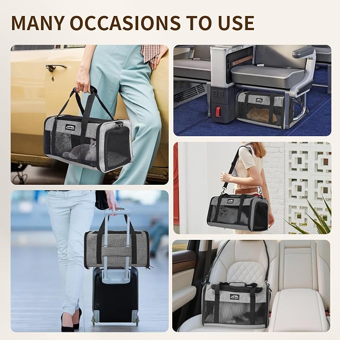Pet Carrier Airline Approved, Soft Sided Cat Carrier for Small Pets up to 13 lbs, TSA Approved Dog Travel Bag, Portable Soft Sided Pet Carrier for Kittens and Puppies (Black, Travel Litter Box) - Image 7
