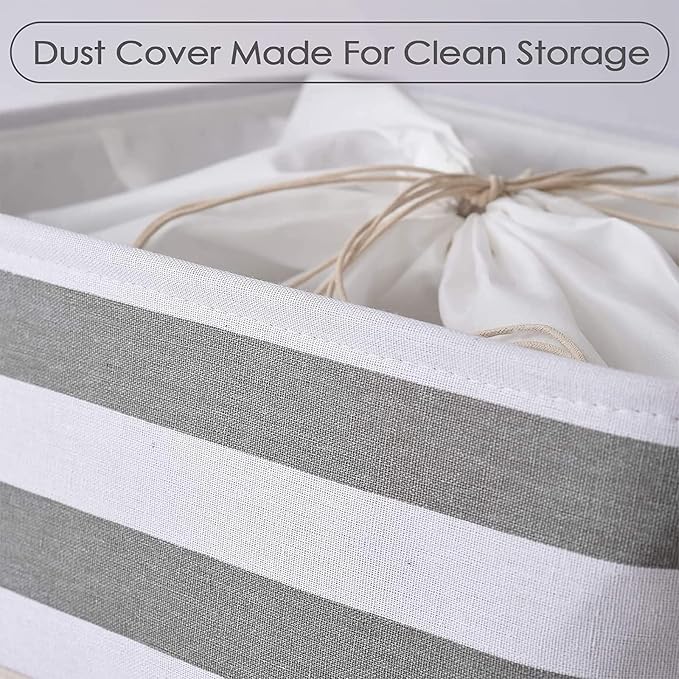 TheWarmHome Jumbo Storage Bins Baskets, Sturdy Fabric Organizing Basket W/Handles, Decorative Foldable Storage Baskets for Shelves Closet Nursery Toy (Grey&White Stripes 3 Pack, 20.5Lx15.7Wx13.8H in) - Image 2