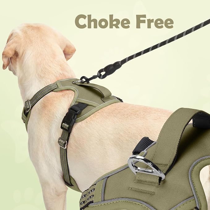 Dog Harness No Pull, Adjustable Pet Vest Harness, Super Soft Material with Vertical Handle Easy Control, Reflective Night Walking, 2 Leash Clips for Large Dogs, Army Green, L - Image 3