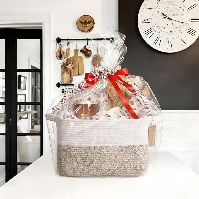 Goodpick Woven Rope Storage Basket for Shelves, Rectangle, Light Brown | 13" × 10" × 9" Stylish Gift Basket for Home Organization, Fits Dog Toys, Books & Nursery Essentials Storage, Writable Label - Image 2