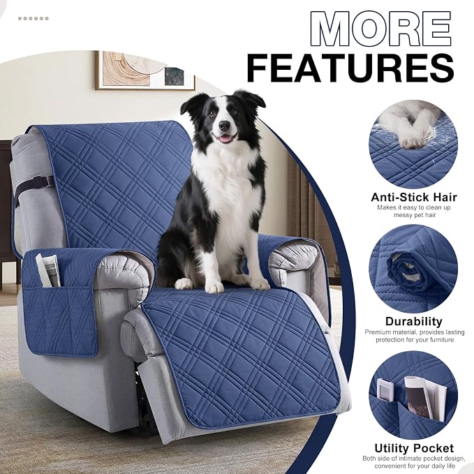 TAOCOCO Waterproof Recliner Chair Cover, Non Slip Oversized Recliner Covers for Recliner Chair with Pocket, Reclining Chair Cover Furniture Protector for Kids, Pets(Oversized Recliner, Ocean Blue) - Image 5