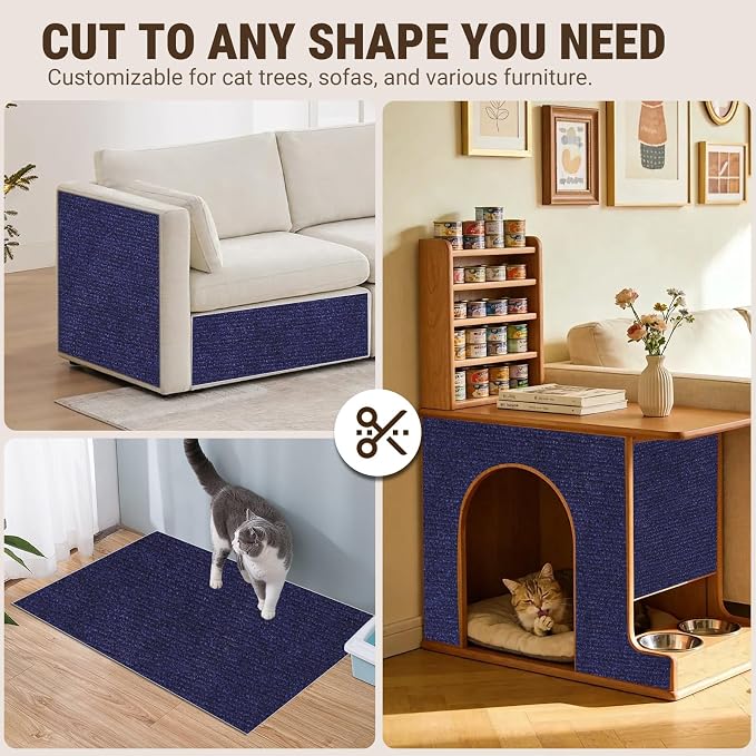 Cat Scratch Couch Furniture Protector,Trimmable Self-Adhesive Cats Claws Scratch Pads, Sisal DIY Climbing Couch Protector for Scratch Post Cat Tree Replacement Indoor(Navy, 78.7"x15.8") - Image 5