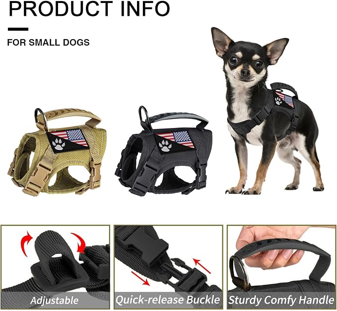 Tactical Dog Harness Tactical Puppy Vest with Rubber Handle K9 Military Adjustable Pet Vest Harness for Outdoor Training XS Dog Harness (Black Harness) - Image 6