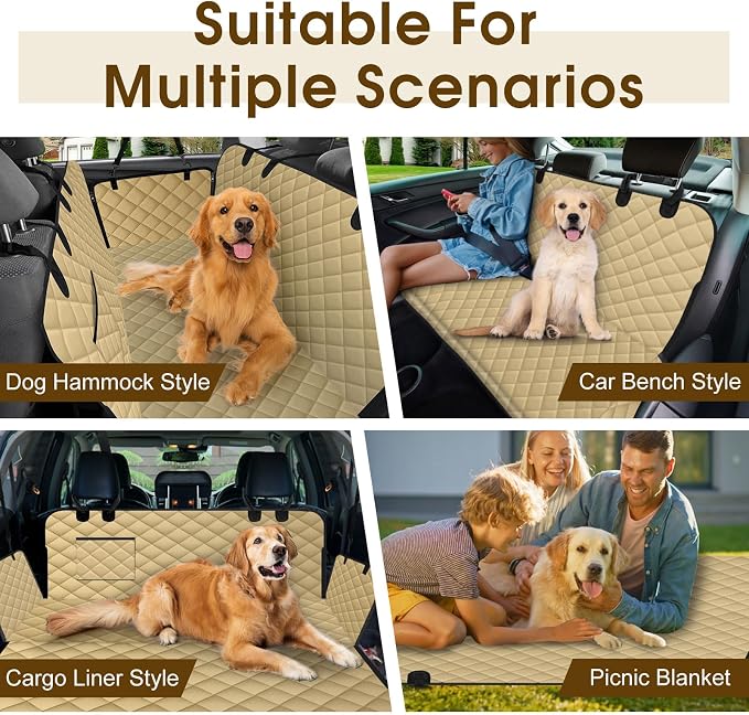 NECKORY Waterproof Dog Car Seat Cover for Back Seat - Durable, Scratch Proof Pet Hammock with Nonslip Design & Storage Pockets, Fits Cars, SUVs, Trucks - L, Khaki/Black - Image 6