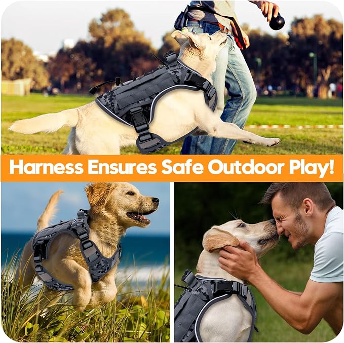 Heavy-Duty Tactical Dog Harness for Large Dogs, No Pull Adjustable Reflective Pet Vest with Molle System, K9 Military-Grade Control for Service Training, Outdoor & 10+ Breeds, Gray Camo, Large - Image 6