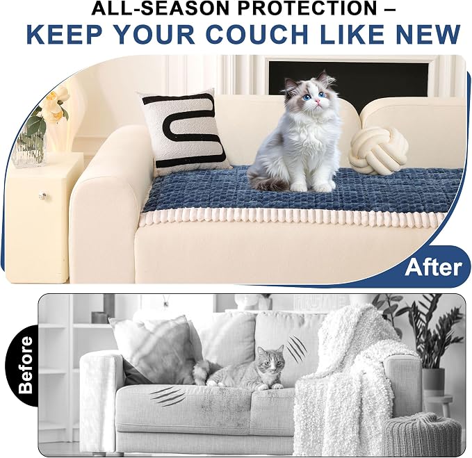 OTOB Couch Cover for Dogs Washable Non Slip Pet Couch Covers Sofa Protector | Blue, 27.6" x 59.1", Fuzzy Soft Plush, Pet Friendly, All Seasons, Breathable, Modern, Wear-Resistant, Loveseat Covers - Image 2